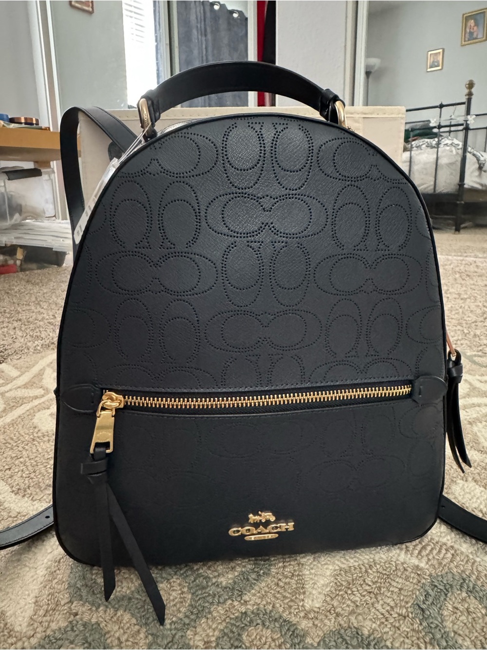 NWT Coach Perforated Signature Jordyn Leather Backpack in Navy Blue